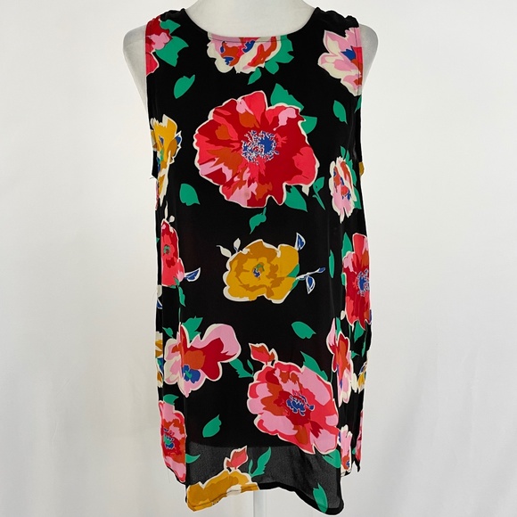 Who What Wear Floral Print Sleeveless Blouse Tank Top Black Multi Size Small - Picture 3 of 15